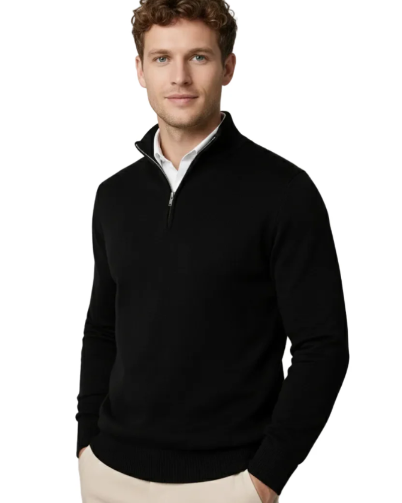 Mason Pull Herre – Trøje med høj krave og halv lynlås, komfortabel strik, afslappet elegant stil