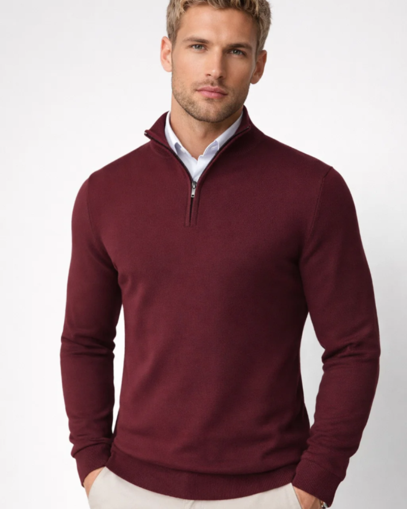Mason Pull Herre – Trøje med høj krave og halv lynlås, komfortabel strik, afslappet elegant stil
