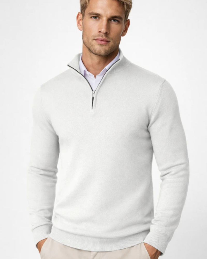 Mason Pull Herre – Trøje med høj krave og halv lynlås, komfortabel strik, afslappet elegant stil