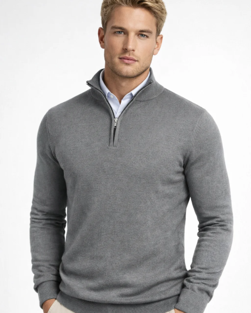 Mason Pull Herre – Trøje med høj krave og halv lynlås, komfortabel strik, afslappet elegant stil