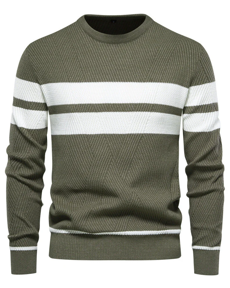 Colton Pull Herre – Stribet Strik Komfort Pasform Klassisk Stil Casual Elegant