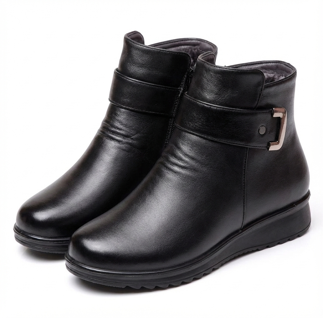 Mila Women's Leather Ankle Boots – Warm Faux Fur Lining & Zipper Closure