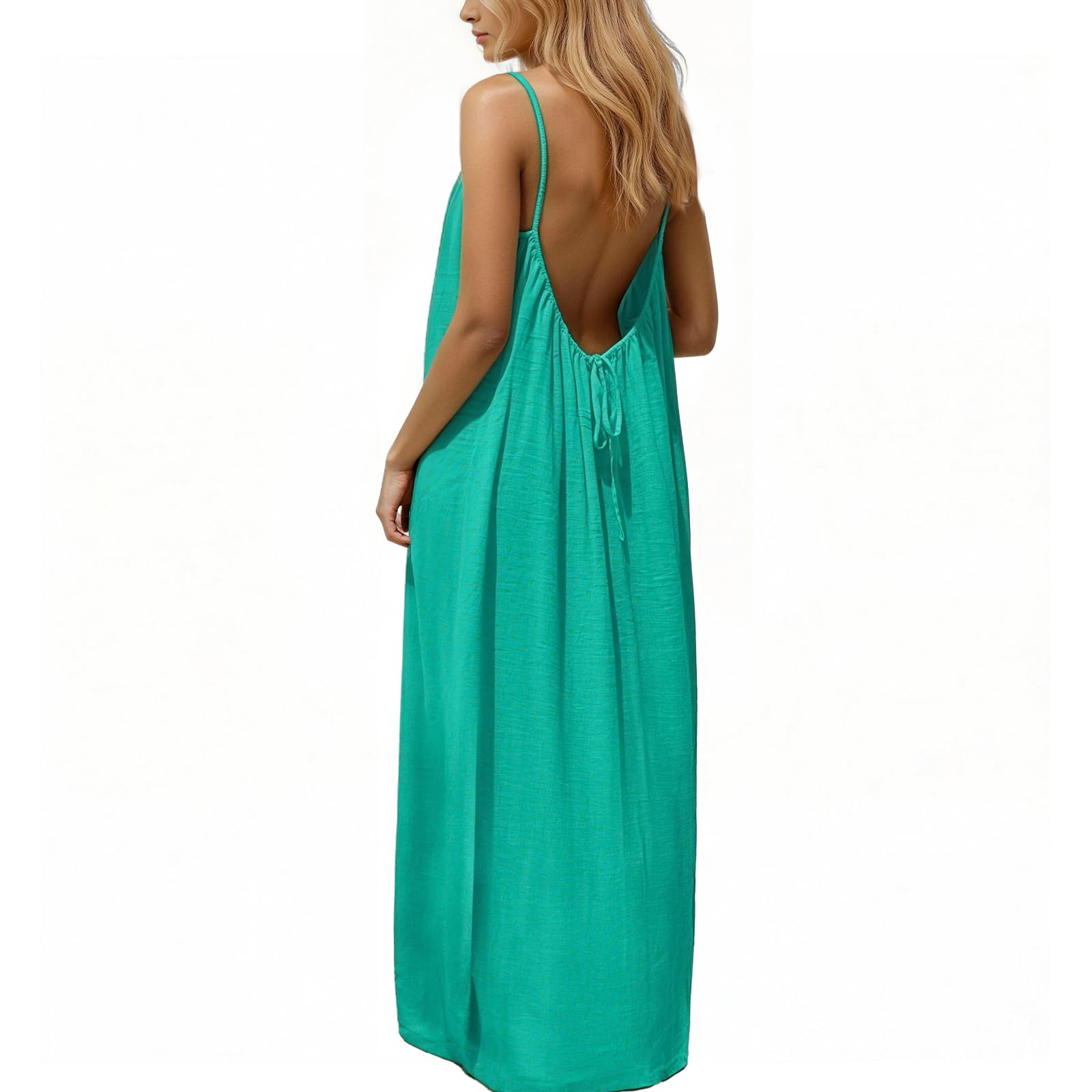 Rowena Maxi Dress for Women – Backless, Adjustable Straps & Fluid A-Line Cut Solid Summer