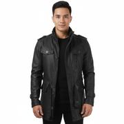 Nio Abrigo Largo Hombre en Cuero – Doble Botonadura Vintage, Elegante y Caliente