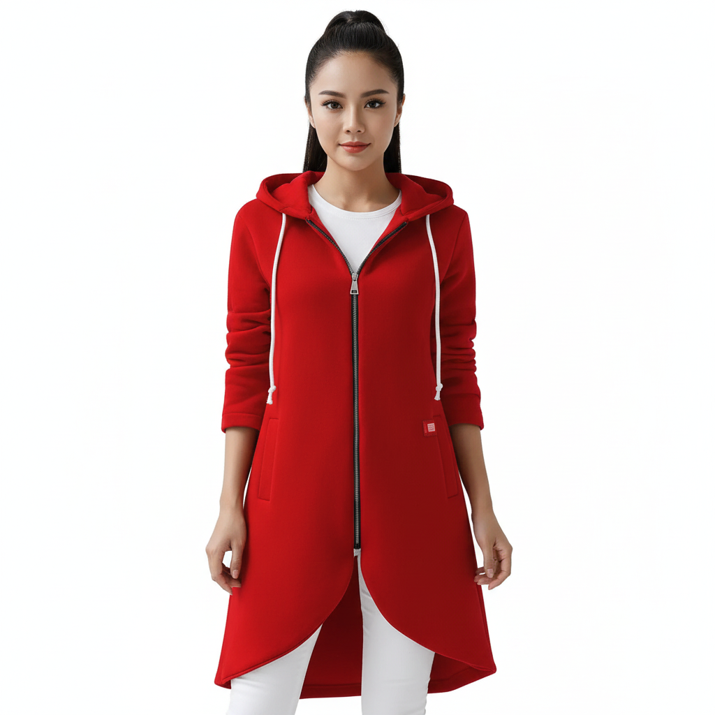 Nuvina Veste Hoodie Longue Femme – Manteau Casual Zippé avec Capuche & Coupe Relax