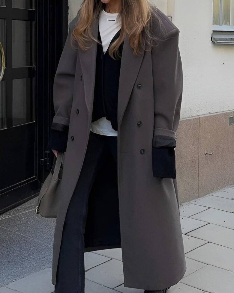 Claudia Manteau Oversize Donna – Giacca Elegante Doppiopetto con Spalle Strutturate