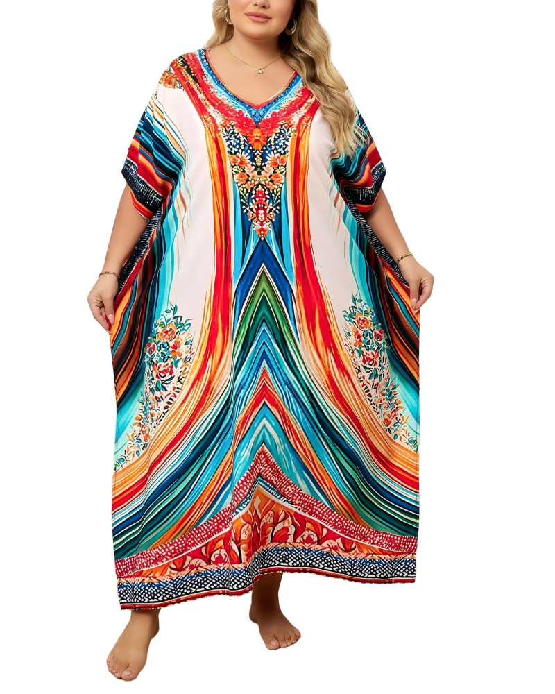 Olive Kaftan Dámský Velký Velikost – Maxi Plážové Šaty Volného Střihu a Bohémský Styl