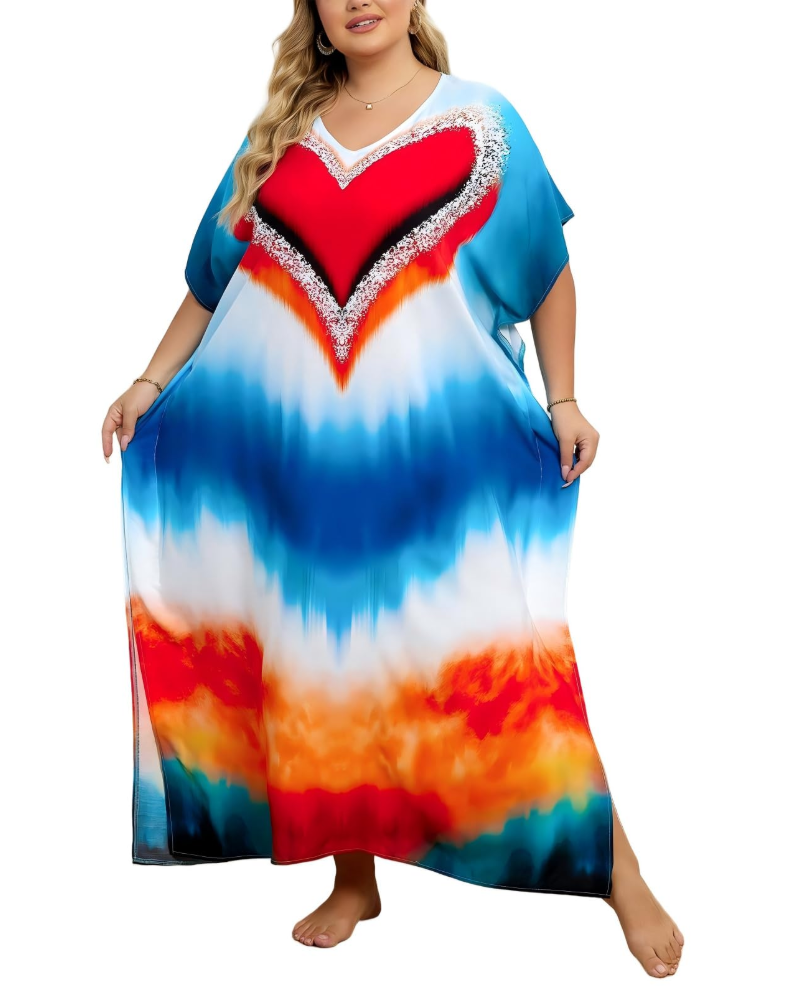 Olive Kaftan Dámský Velký Velikost – Maxi Plážové Šaty Volného Střihu a Bohémský Styl