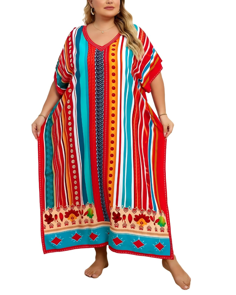 Olive Kaftan Dámský Velký Velikost – Maxi Plážové Šaty Volného Střihu a Bohémský Styl