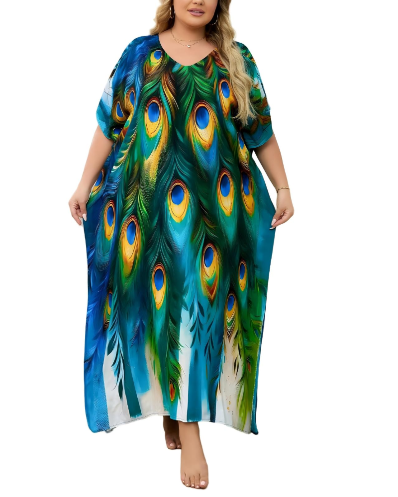 Olive Kaftan Dámský Velký Velikost – Maxi Plážové Šaty Volného Střihu a Bohémský Styl