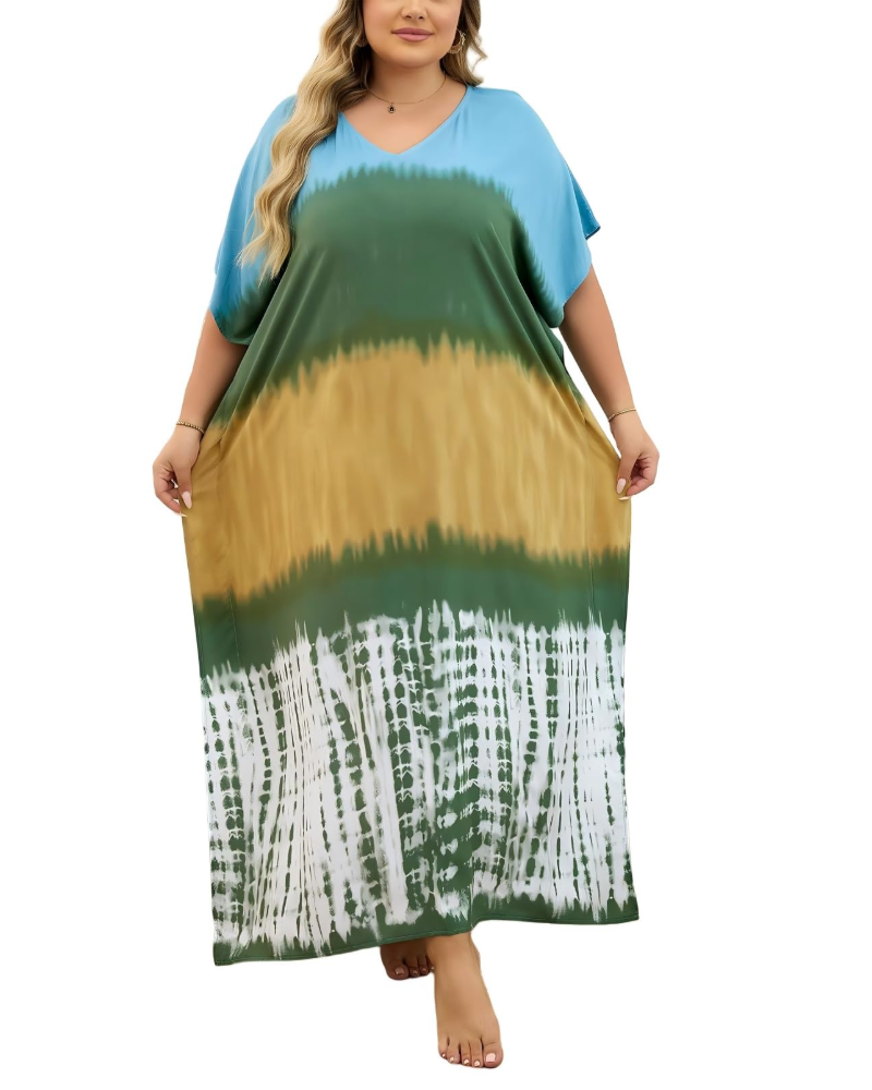Olive Kaftan Dámský Velký Velikost – Maxi Plážové Šaty Volného Střihu a Bohémský Styl