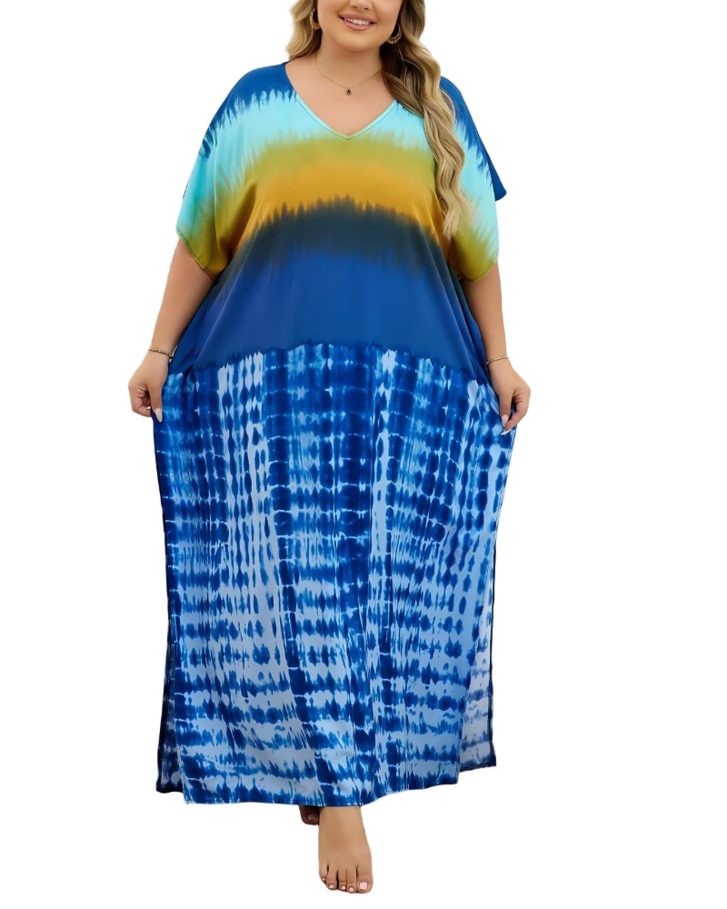 Olive Kaftan Dámský Velký Velikost – Maxi Plážové Šaty Volného Střihu a Bohémský Styl