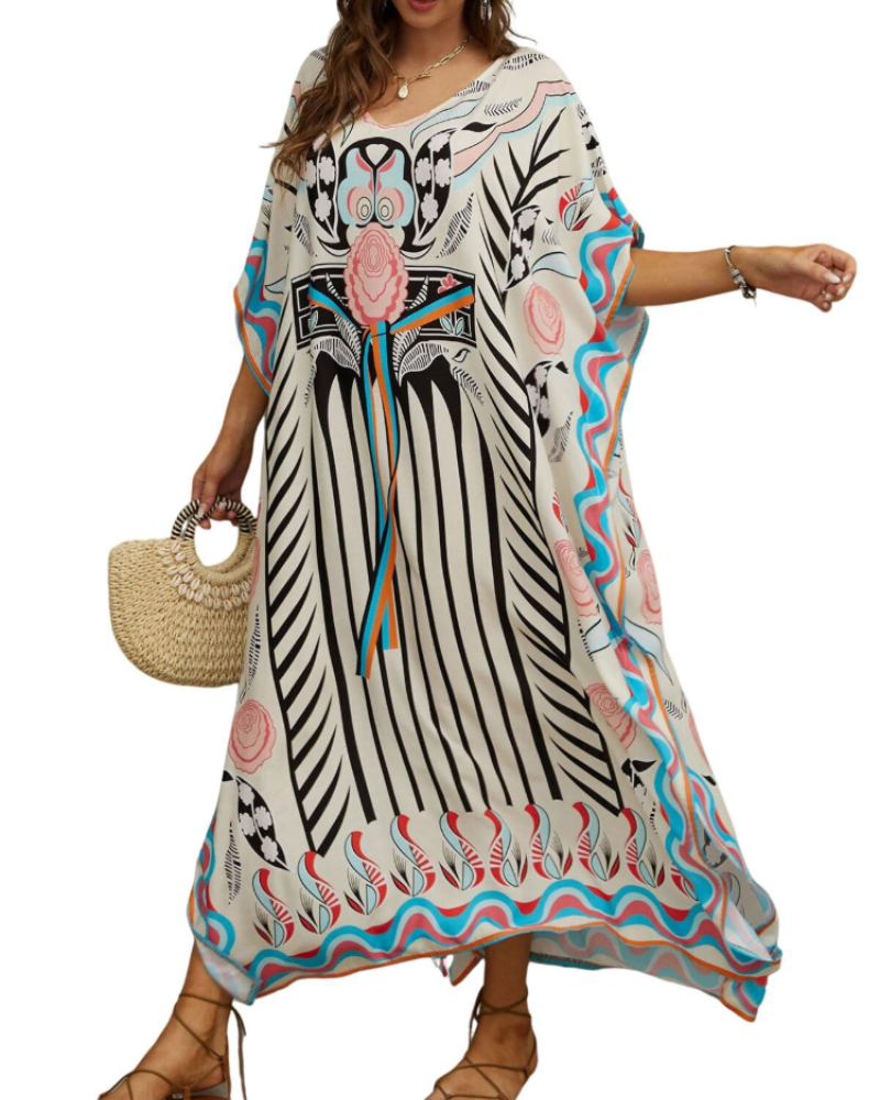 Olive Kaftan Dámský Velký Velikost – Maxi Plážové Šaty Volného Střihu a Bohémský Styl