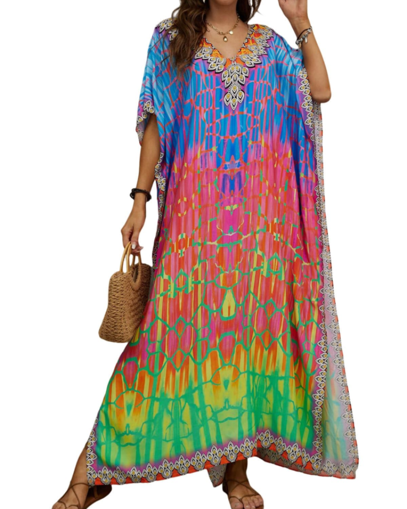 Olive Kaftan Dámský Velký Velikost – Maxi Plážové Šaty Volného Střihu a Bohémský Styl