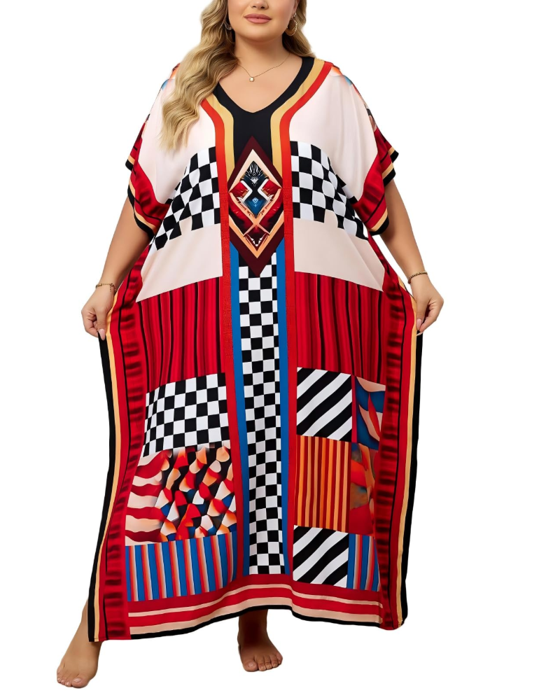 Olive Kaftan Dámský Velký Velikost – Maxi Plážové Šaty Volného Střihu a Bohémský Styl