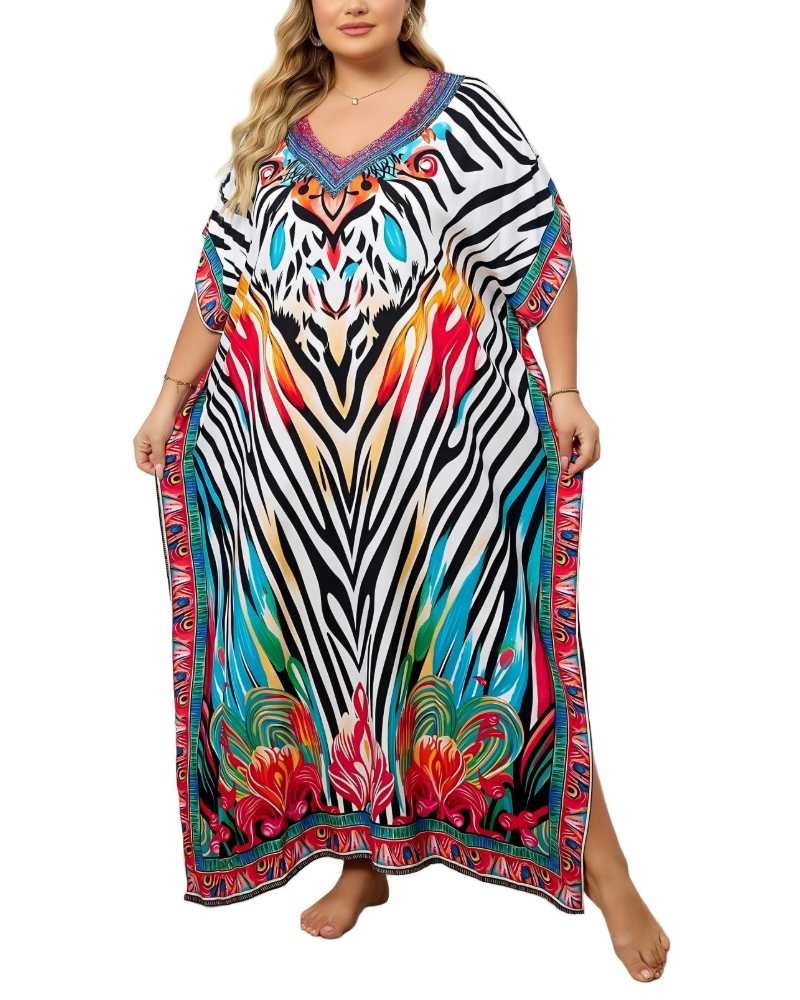Olive Kaftan Dámský Velký Velikost – Maxi Plážové Šaty Volného Střihu a Bohémský Styl