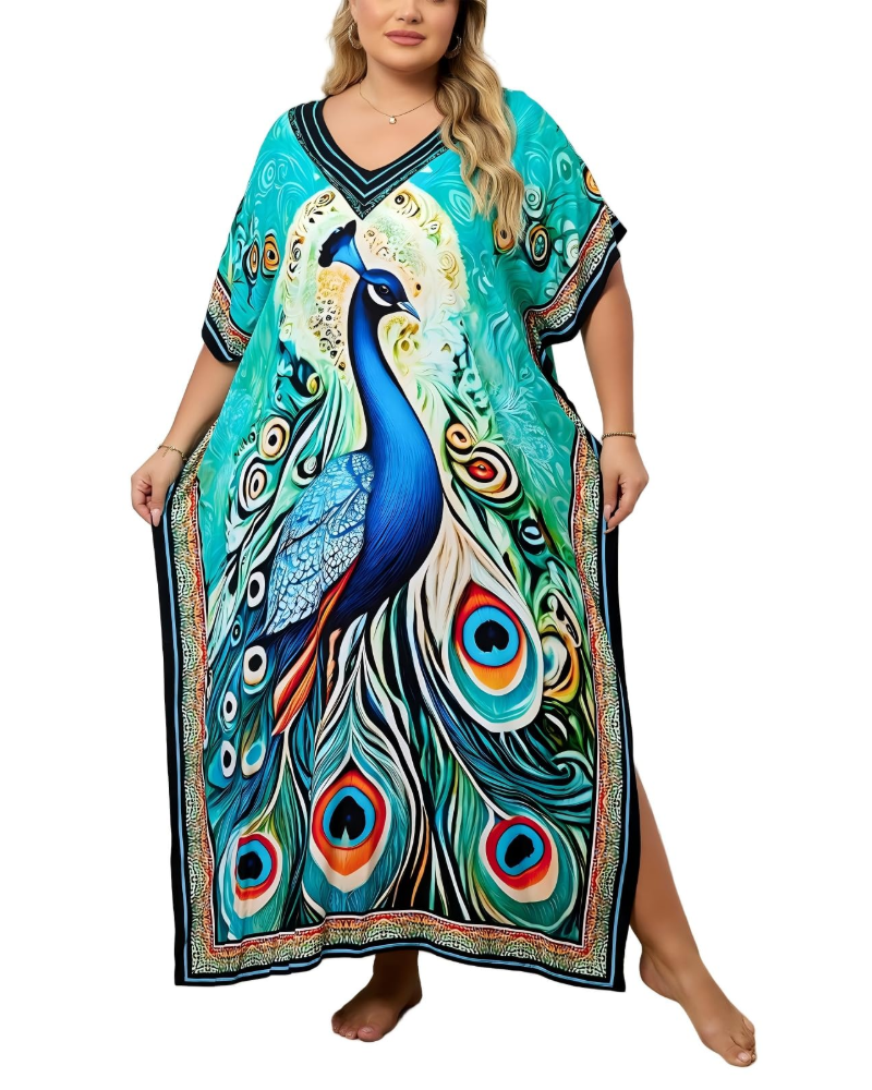 Olive Kaftan Dámský Velký Velikost – Maxi Plážové Šaty Volného Střihu a Bohémský Styl
