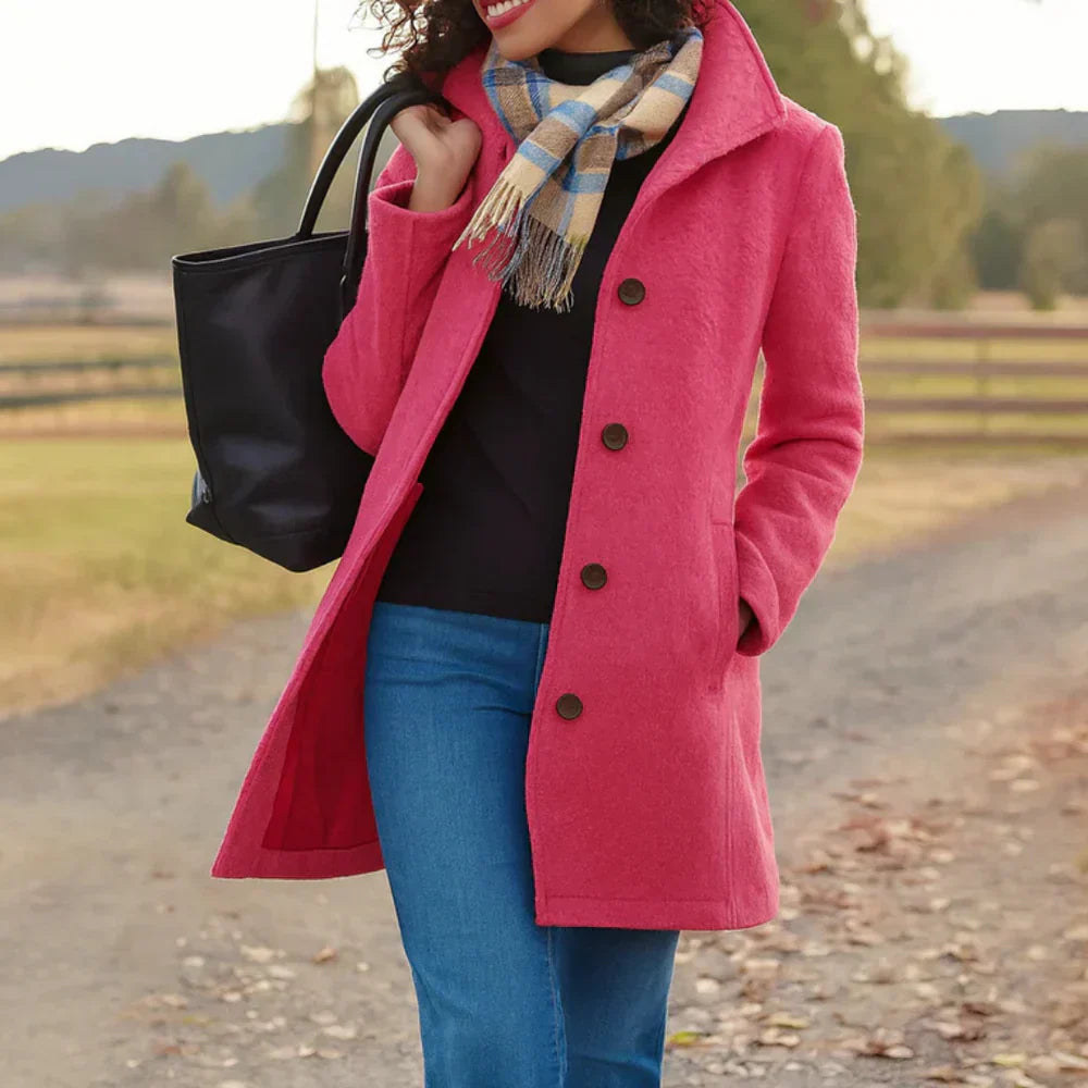Prisha Long Coat Women – Classic Cut with Front Buttons & Elegant Style for Cold Season