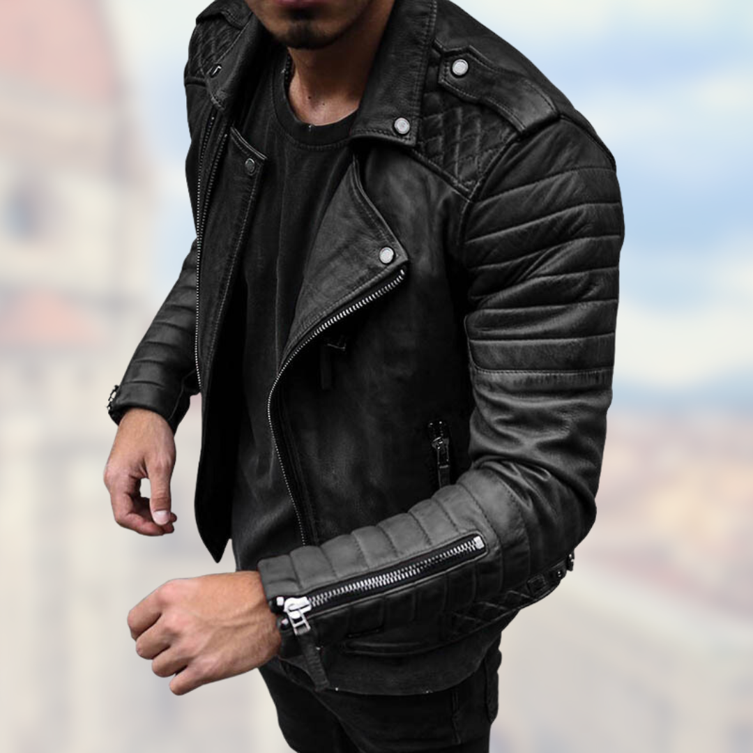 Casaco de Motard Jake Homem em Similpeles – Corte Slim, Fecho Assimétrico & Estilo Rock
