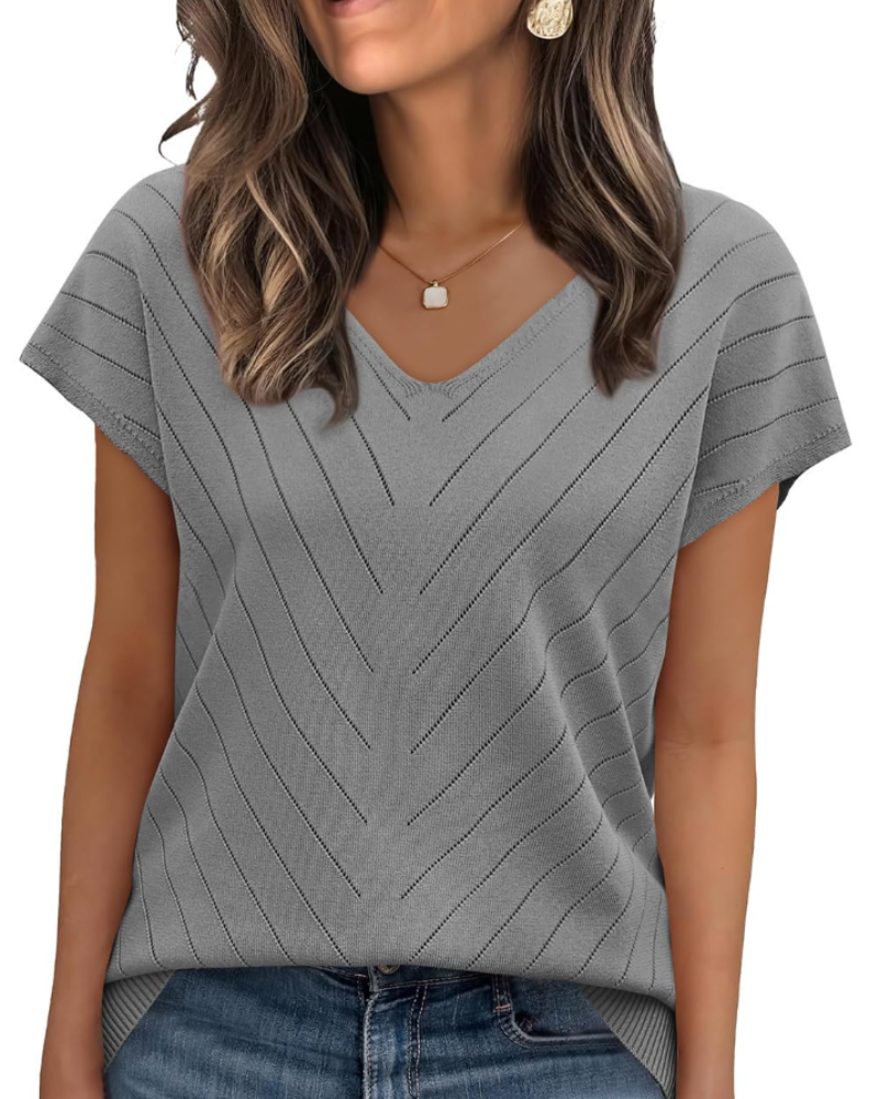 Orina Top Femme – Kevyt lyhythihainen V-kaula-aukko, tyylikäs ja business casual -tyyli