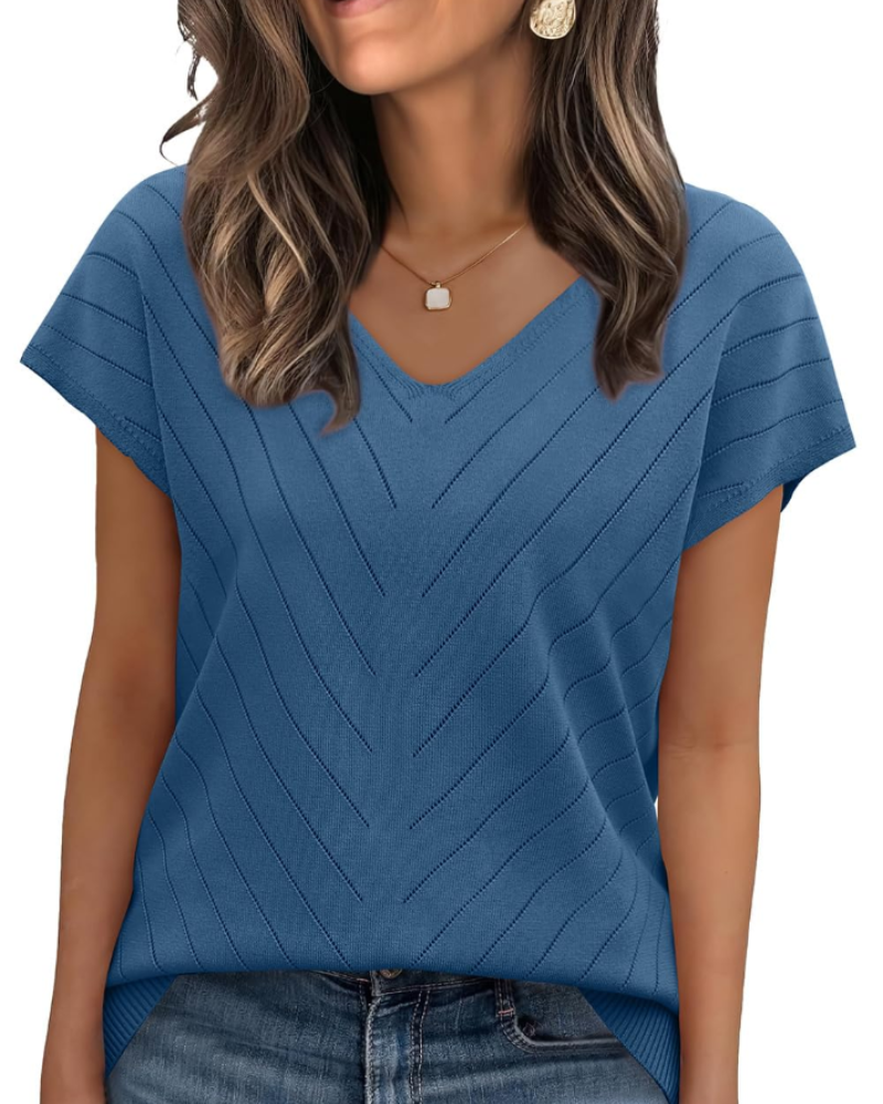 Orina Top Femme – Kevyt lyhythihainen V-kaula-aukko, tyylikäs ja business casual -tyyli