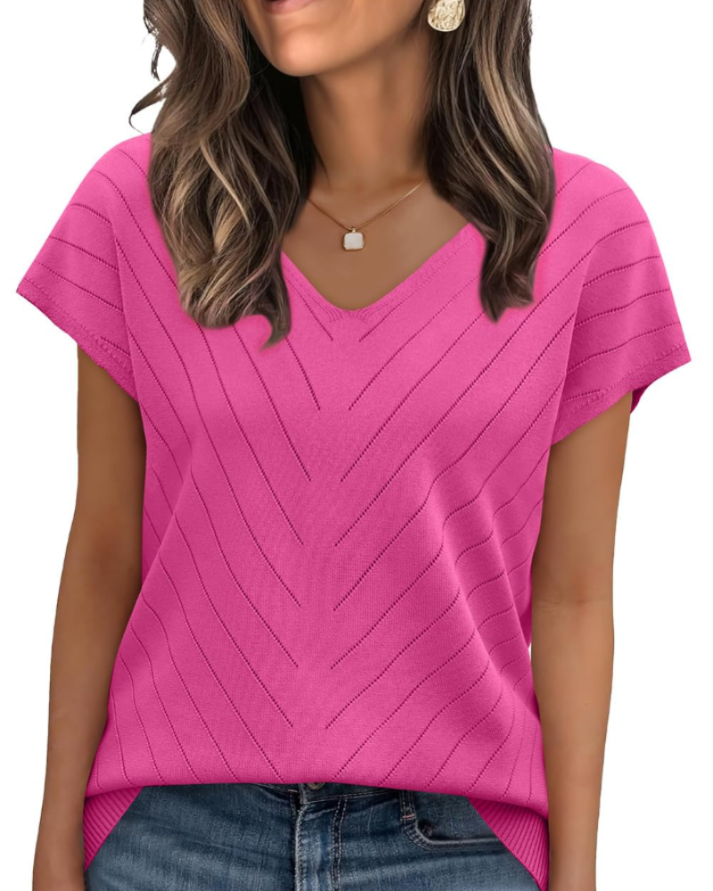 Orina Top Femme – Kevyt lyhythihainen V-kaula-aukko, tyylikäs ja business casual -tyyli