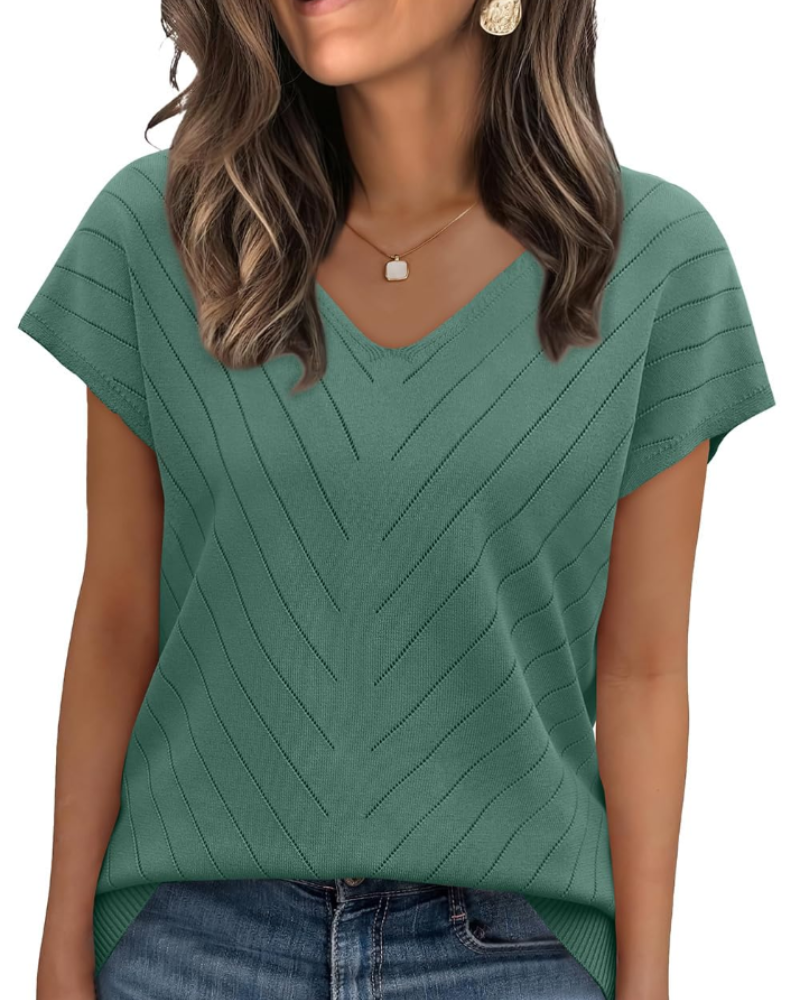 Orina Top Femme – Kevyt lyhythihainen V-kaula-aukko, tyylikäs ja business casual -tyyli
