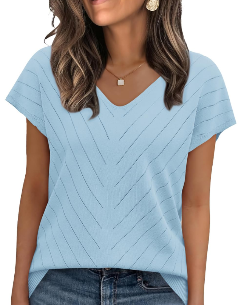 Orina Top Femme – Kevyt lyhythihainen V-kaula-aukko, tyylikäs ja business casual -tyyli