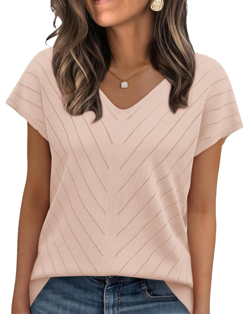 Orina Top Femme – Kevyt lyhythihainen V-kaula-aukko, tyylikäs ja business casual -tyyli