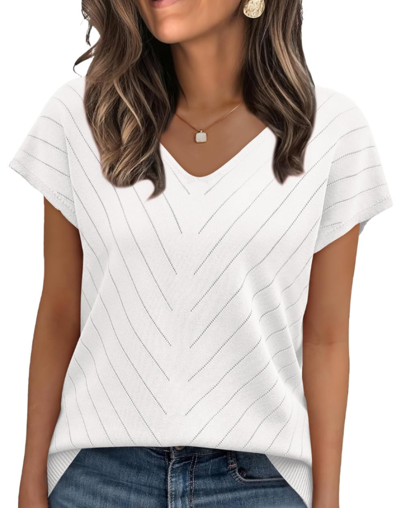 Orina Top Femme – Kevyt lyhythihainen V-kaula-aukko, tyylikäs ja business casual -tyyli