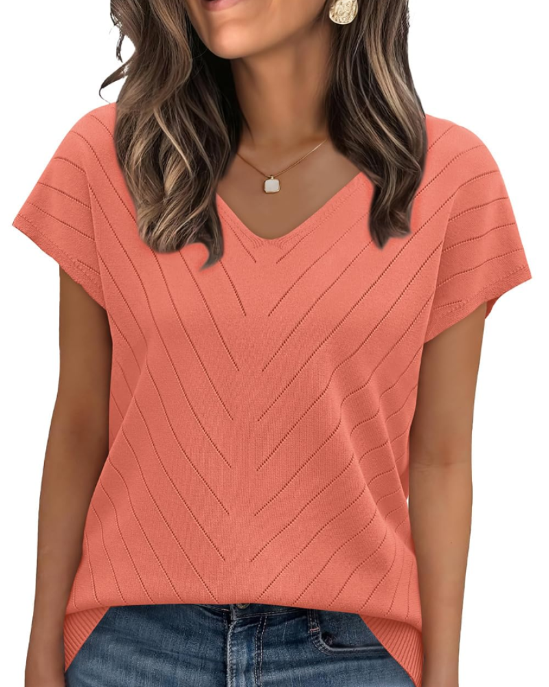 Orina Top Femme – Kevyt lyhythihainen V-kaula-aukko, tyylikäs ja business casual -tyyli