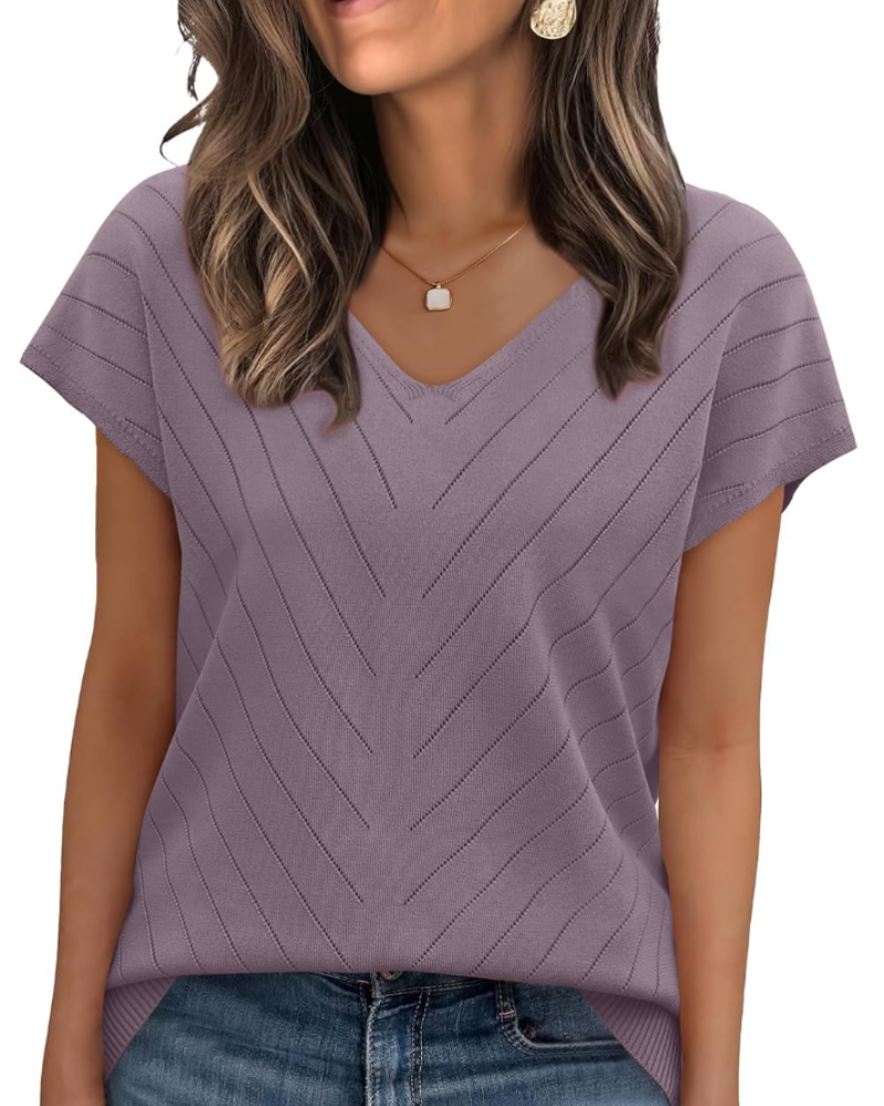 Orina Top Femme – Kevyt lyhythihainen V-kaula-aukko, tyylikäs ja business casual -tyyli