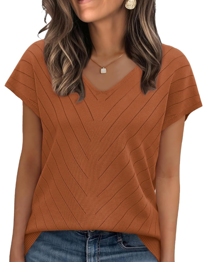Orina Top Femme – Kevyt lyhythihainen V-kaula-aukko, tyylikäs ja business casual -tyyli