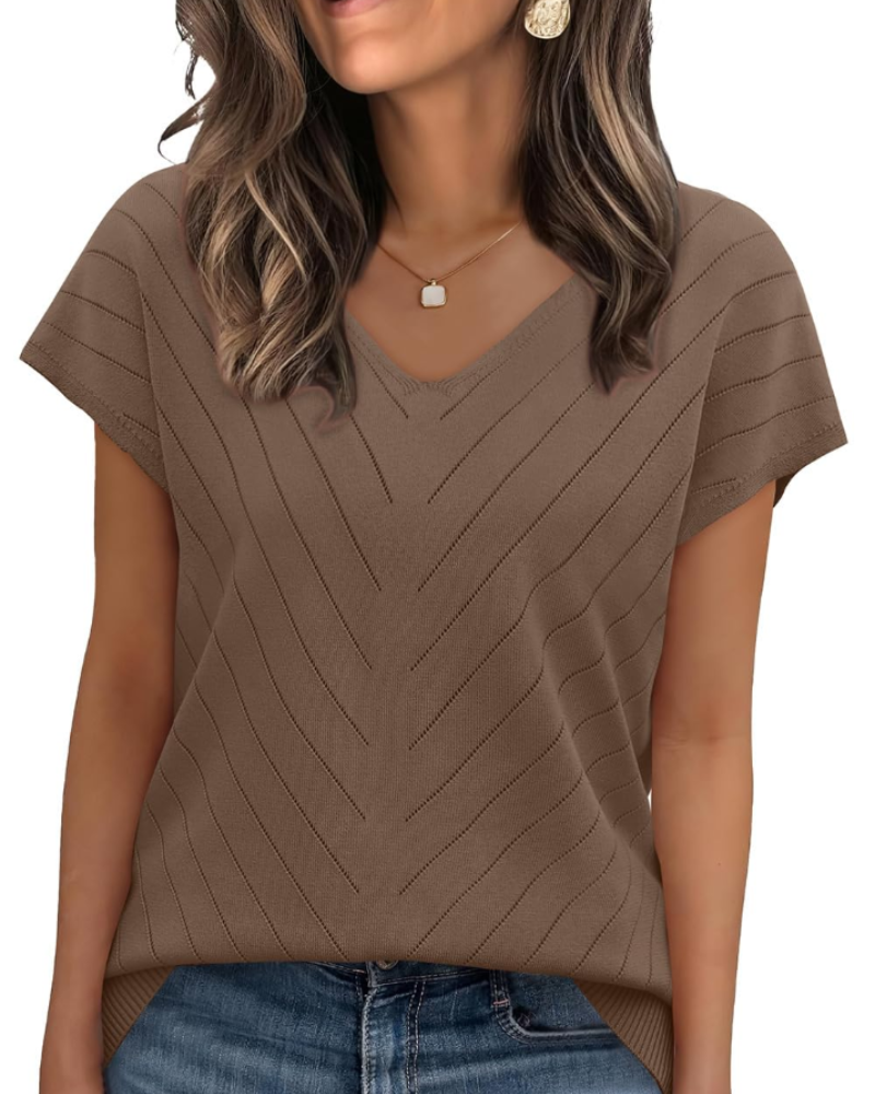 Orina Top Femme – Kevyt lyhythihainen V-kaula-aukko, tyylikäs ja business casual -tyyli