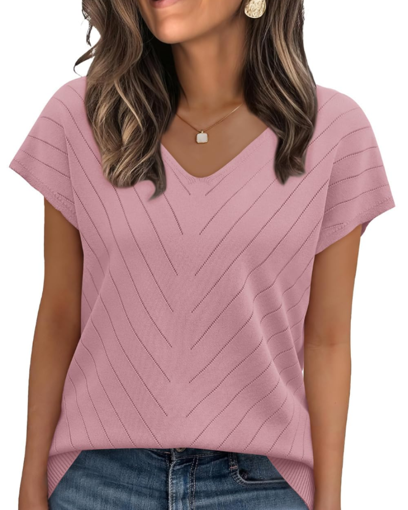 Orina Top Femme – Kevyt lyhythihainen V-kaula-aukko, tyylikäs ja business casual -tyyli