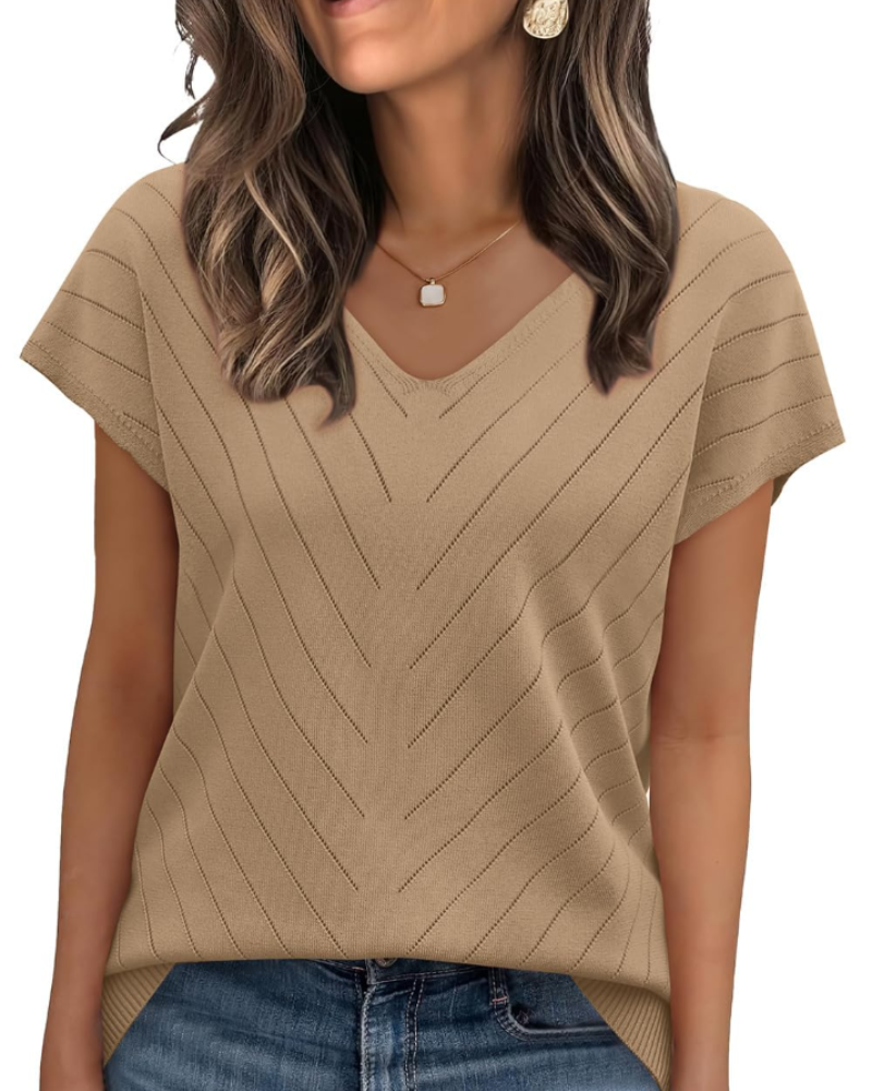 Orina Top Femme – Kevyt lyhythihainen V-kaula-aukko, tyylikäs ja business casual -tyyli