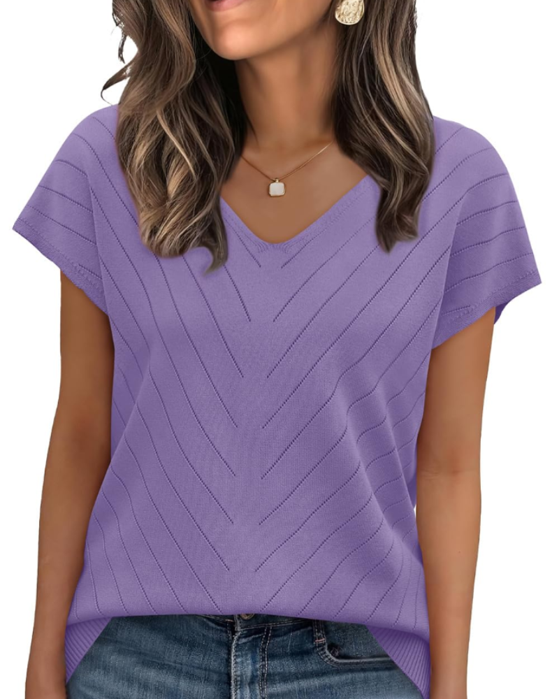 Orina Top Femme – Kevyt lyhythihainen V-kaula-aukko, tyylikäs ja business casual -tyyli