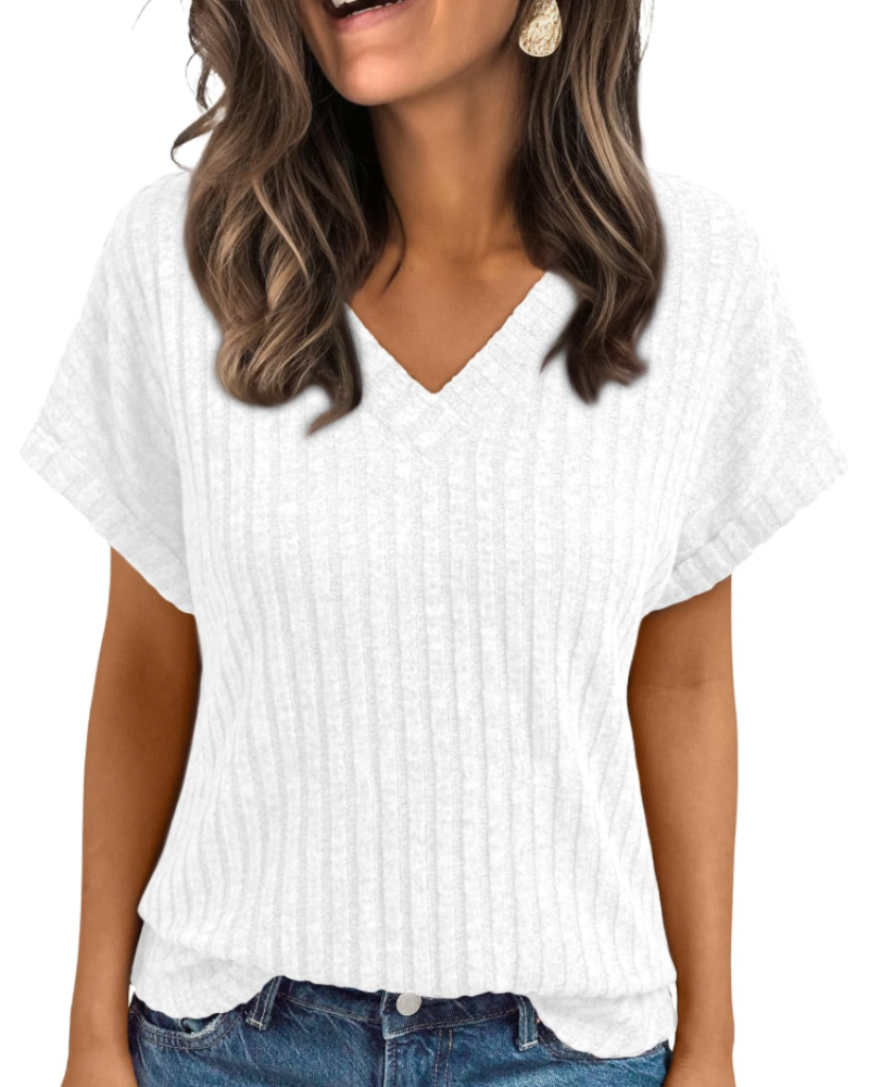 Orla Top Femme – Blusa com Decote em V Elegante de Manga Curta, Corte Fluido Casual Chic