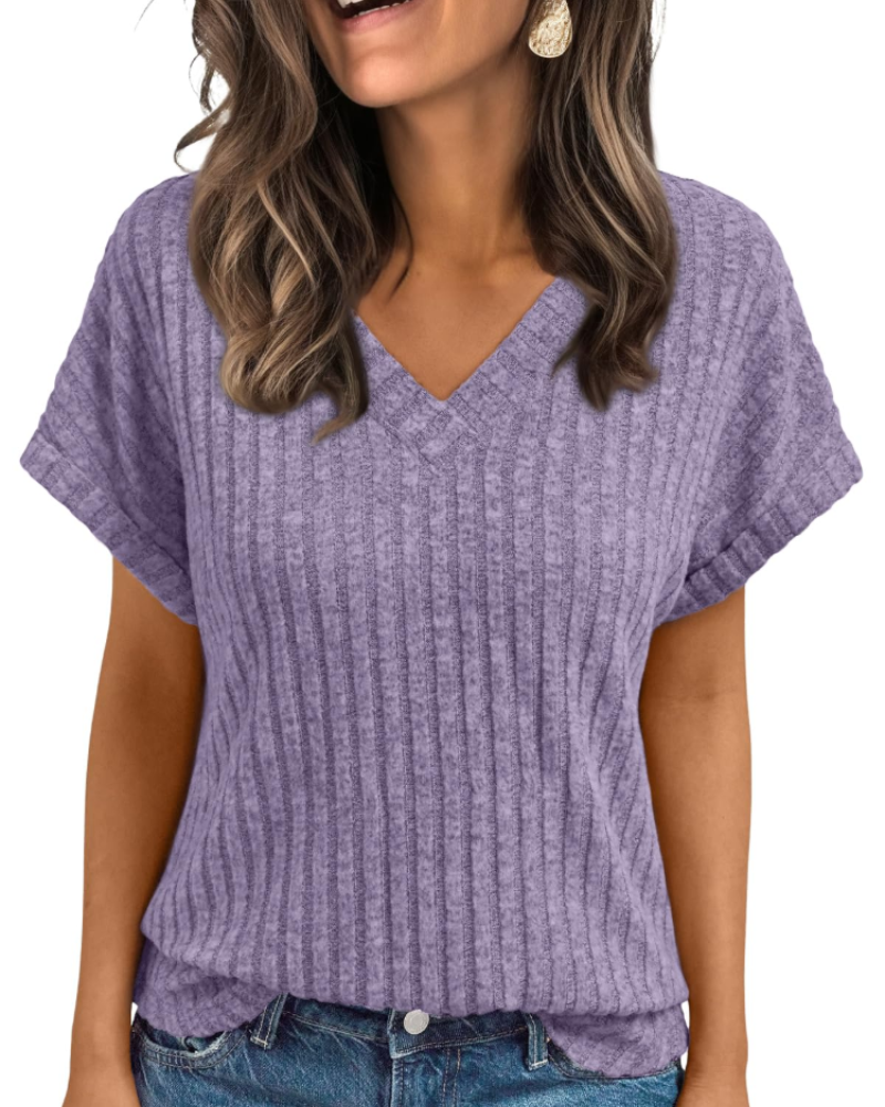 Orla Top Femme – Blusa com Decote em V Elegante de Manga Curta, Corte Fluido Casual Chic