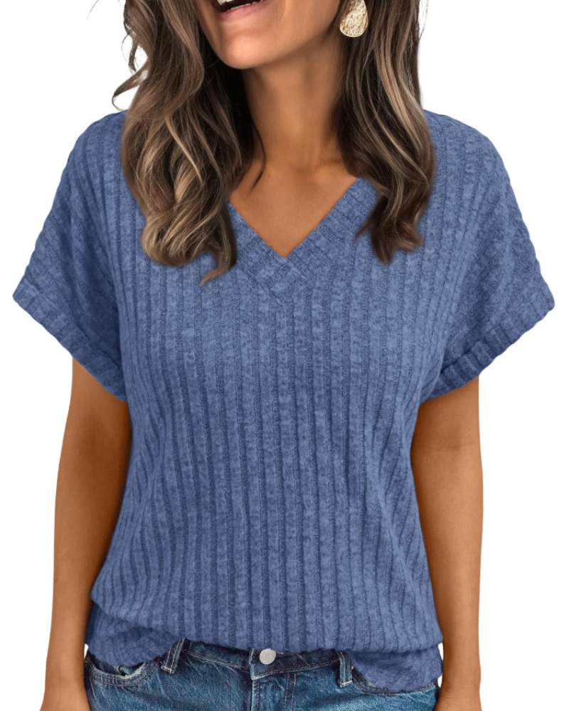 Orla Top Femme – Blusa com Decote em V Elegante de Manga Curta, Corte Fluido Casual Chic