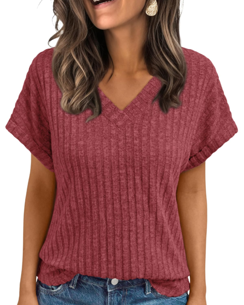Orla Top Femme – Blusa com Decote em V Elegante de Manga Curta, Corte Fluido Casual Chic