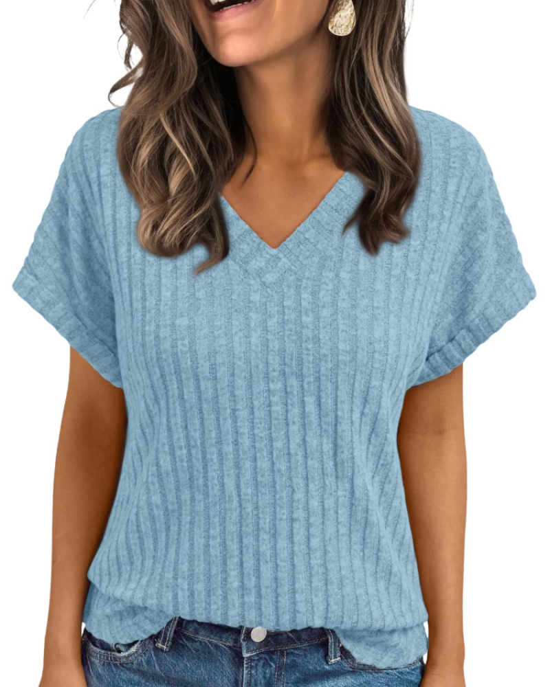 Orla Top Femme – Blusa com Decote em V Elegante de Manga Curta, Corte Fluido Casual Chic