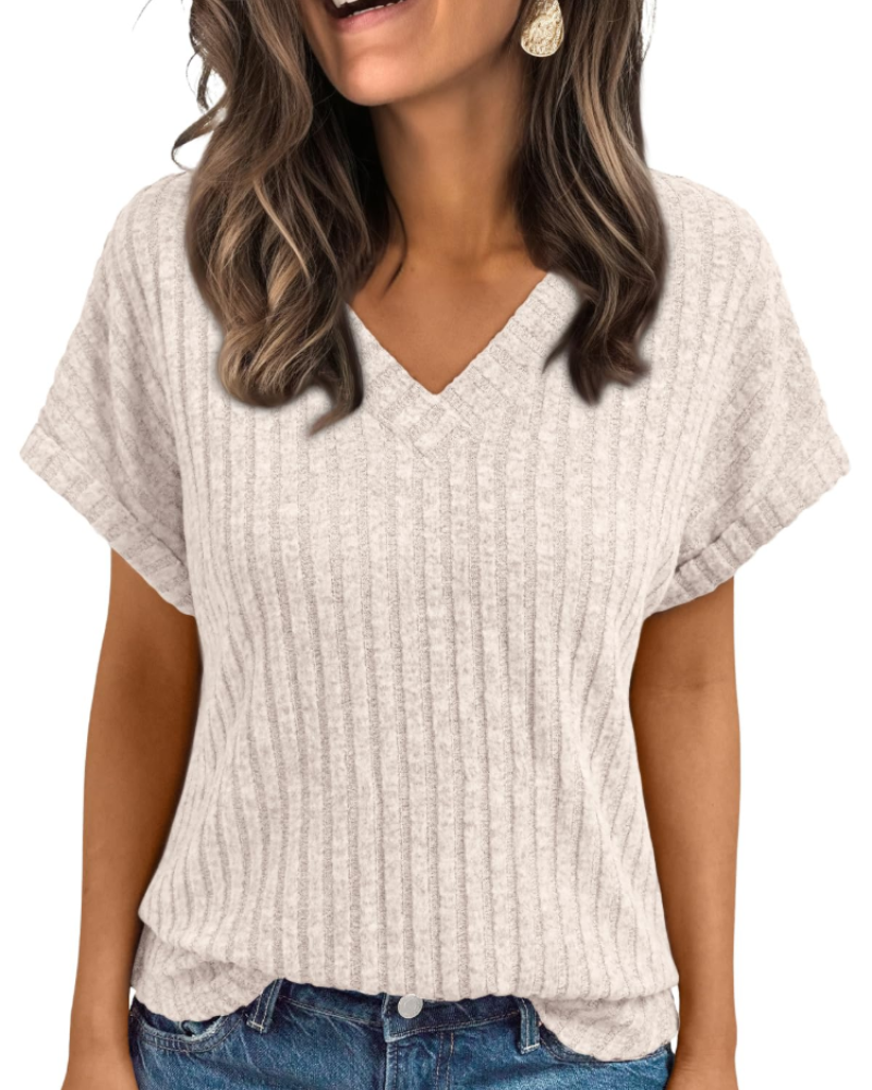 Orla Top Femme – Blusa com Decote em V Elegante de Manga Curta, Corte Fluido Casual Chic