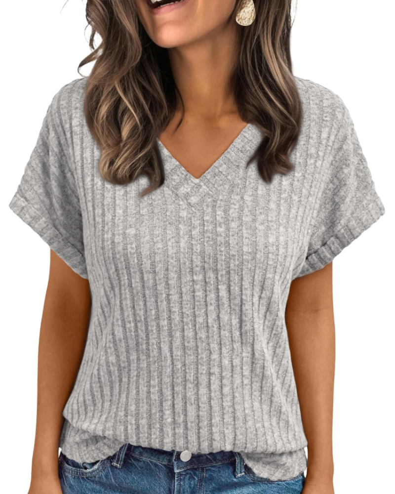 Orla Top Femme – Blusa com Decote em V Elegante de Manga Curta, Corte Fluido Casual Chic