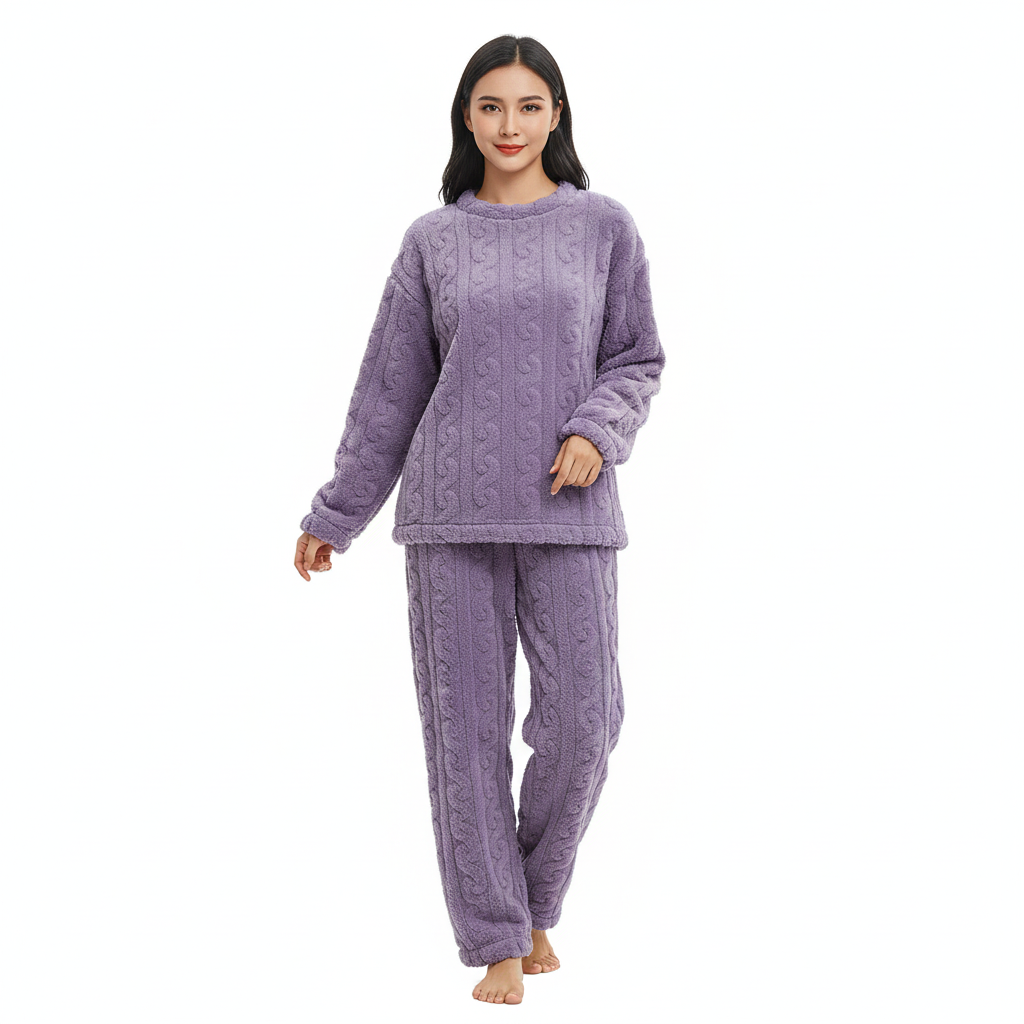 Lunie Set Îmbrăcăminte de Relaxare pentru Femei – Pijamale din Fleece cu Două Piese, Cald și Confortabil