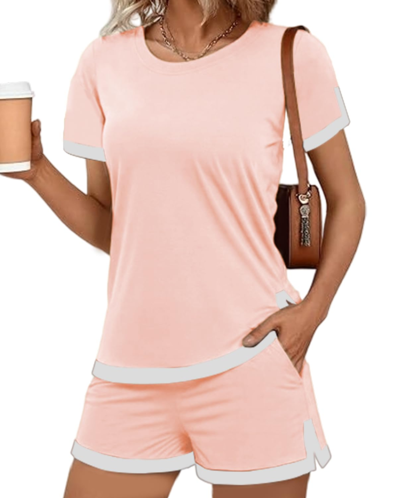 Chloe Ensemble Pyjama Femme – Haut & Short Taille Haute 2 Pièces avec Poches