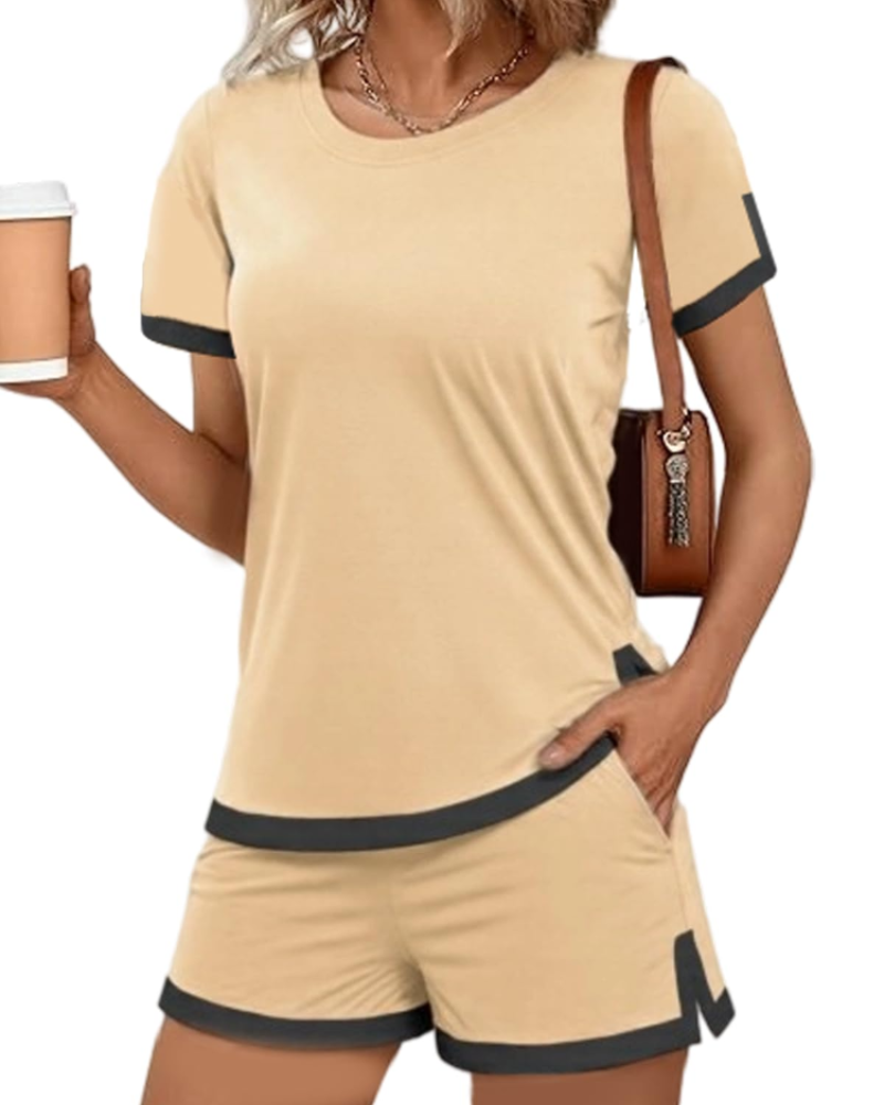Chloe Ensemble Pyjama Femme – Haut & Short Taille Haute 2 Pièces avec Poches
