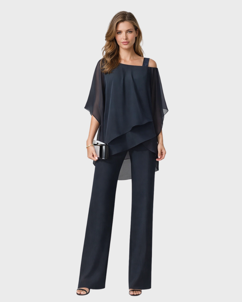 Tiara Women's 2-Piece Set – Elegant Layered Design & Flowing Wide-Leg Pants