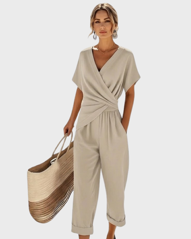 Grace Women's 2-Piece Set – Elegant Wrap Blouse & Flowing Wide-Leg Pants