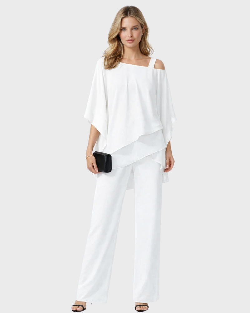 Tiara Women's 2-Piece Set – Elegant Layered Design & Flowing Wide-Leg Pants